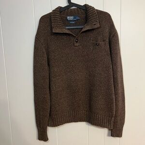 Vintage Polo Ralph Lauren Cotton‎ Knit Sweater 3 Button in Brown Heather Size L